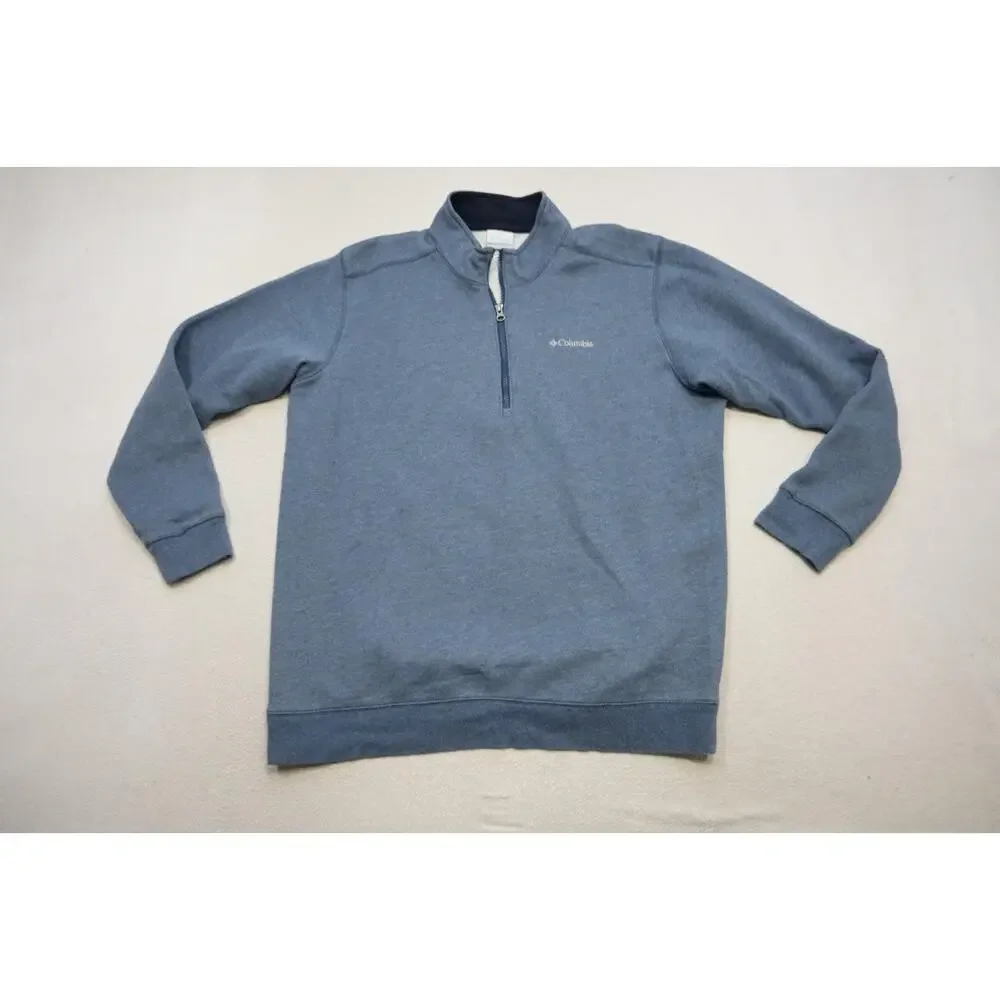 Columbia 1/4 Zip Fleece Jacket Cotton Poly Blend Camp‎ Sweater Blue Mens Sz XL